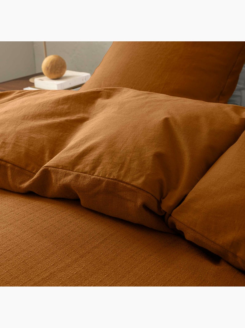 Housse de couette - coton relief uni clara - texture structurée - 2 taies 63 x 63 cm Marron caramel - Kiabi