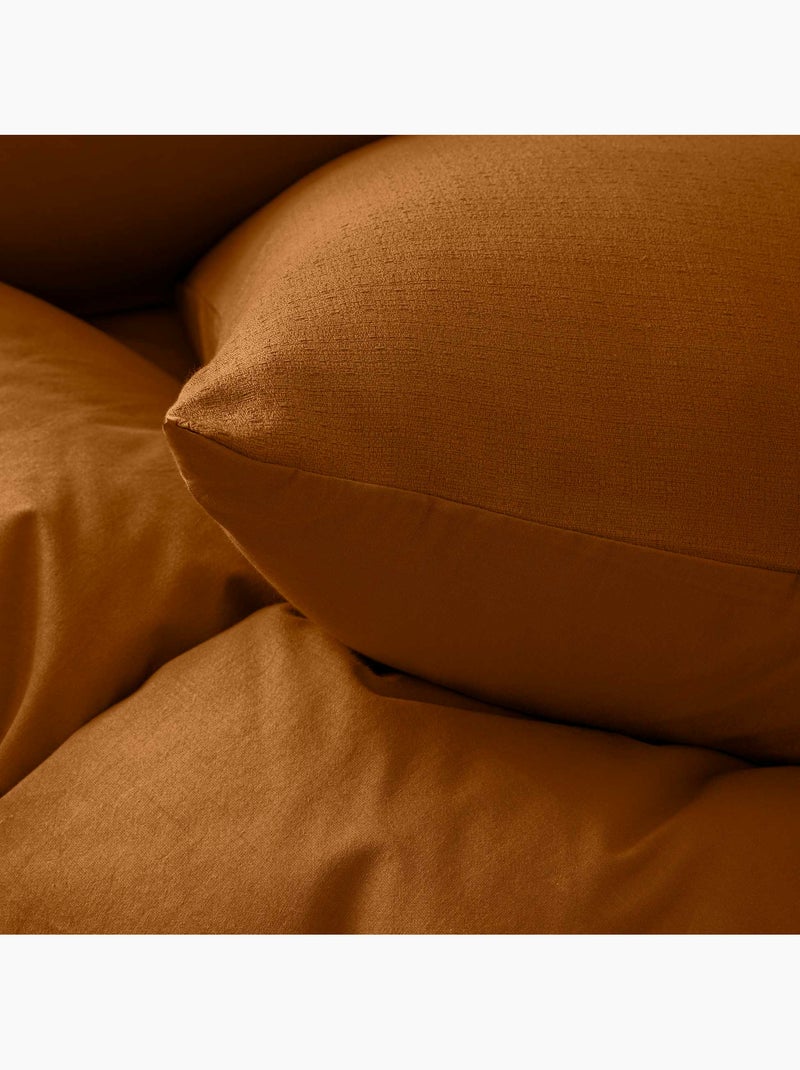 Housse de couette - coton relief uni clara - texture structurée - 2 taies 63 x 63 cm Marron caramel - Kiabi