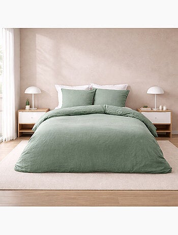Parure de lit 3 pièces en coton tissage épais housse + taies