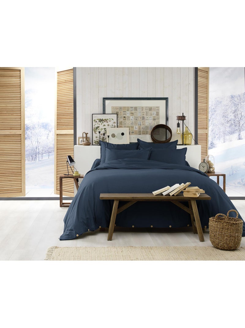 Housse de Couette - Flanelle de coton douce et chaude - Candice Bleu foncé - Kiabi