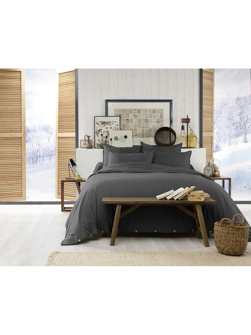 Housse de Couette - Flanelle de coton douce et chaude - Candice gris anthracite - Kiabi