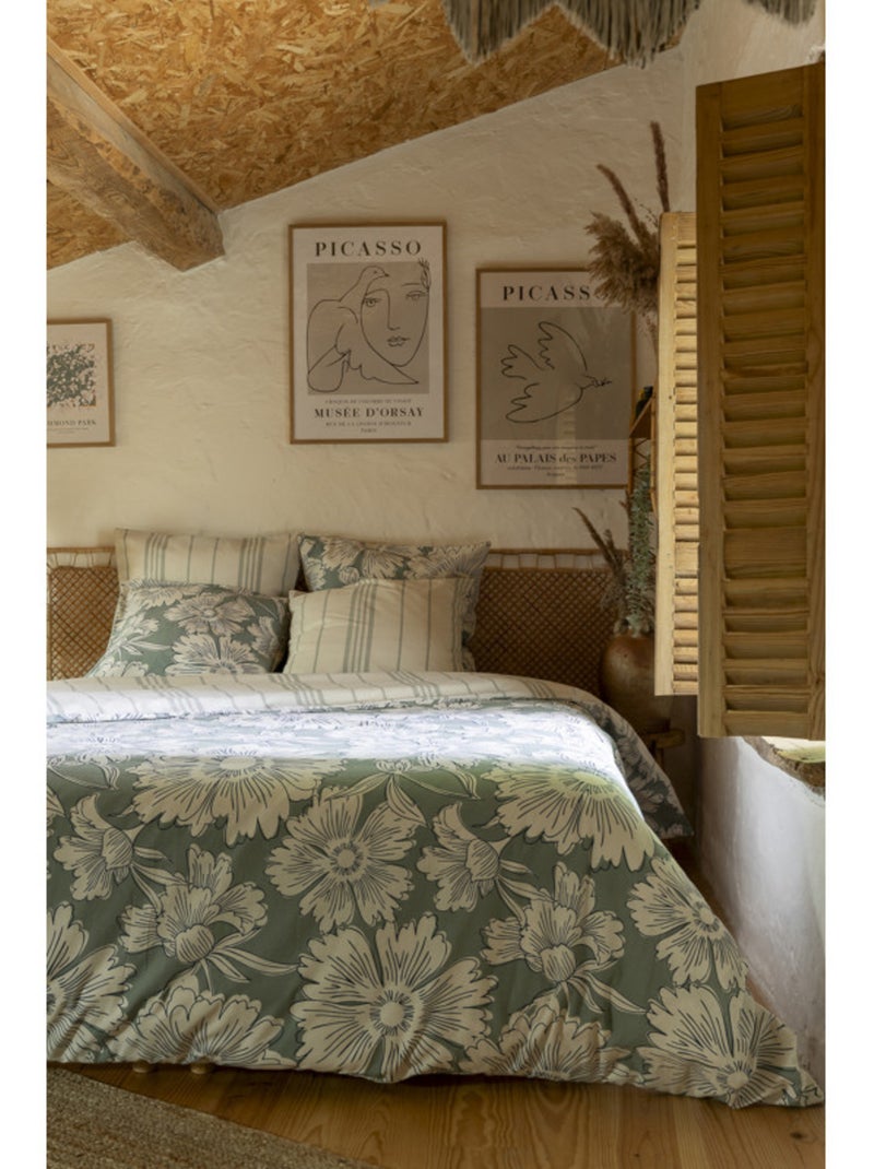 Housse de couette - L'effet papillon - 100 % Coton 57 Fils/cm² Vert - Kiabi