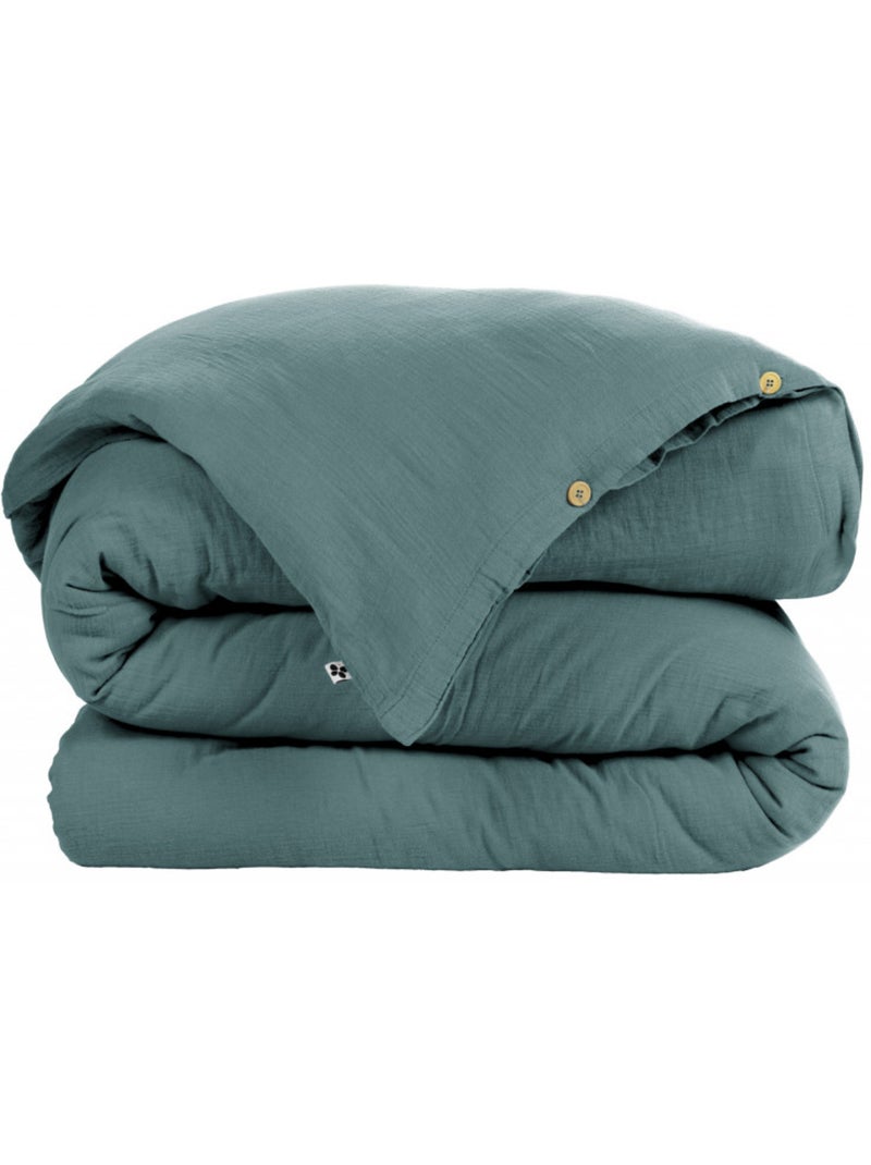 Housse de couette - L'effet papillon - 100% gaze de coton 125 gr/m² Bleu canard - Kiabi