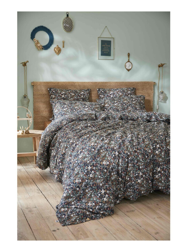 Housse de couette - L'effet papillon - 100% gaze de coton 125 gr/m² Bleu nuit - Kiabi