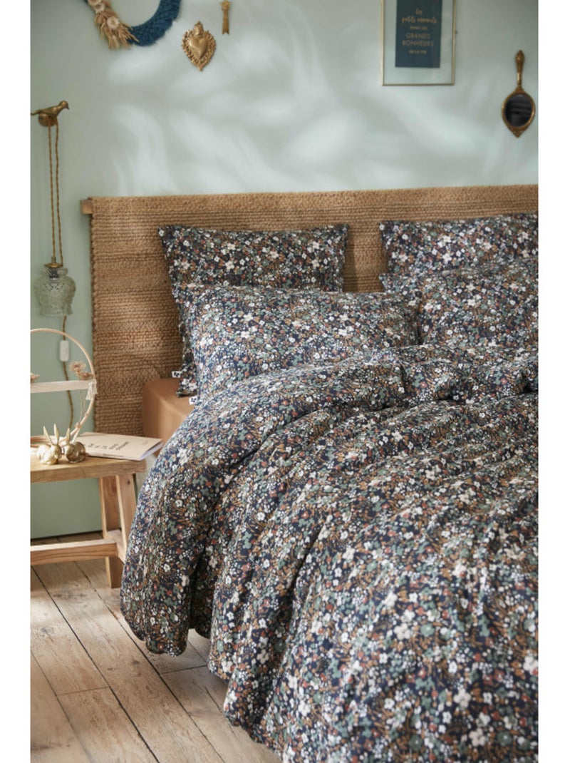 Housse de couette - L'effet papillon - 100% gaze de coton 125 gr/m² Bleu nuit - Kiabi