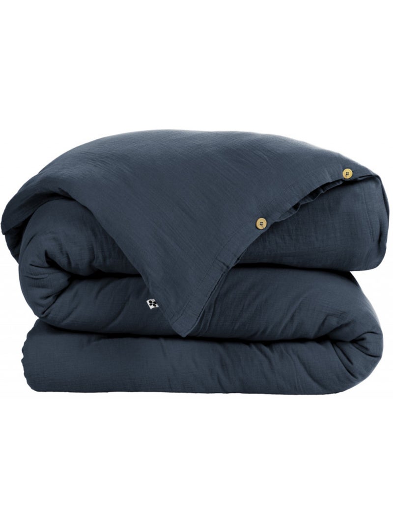 Housse de couette - L'effet papillon - 100% gaze de coton 125 gr/m² Bleu nuit - Kiabi