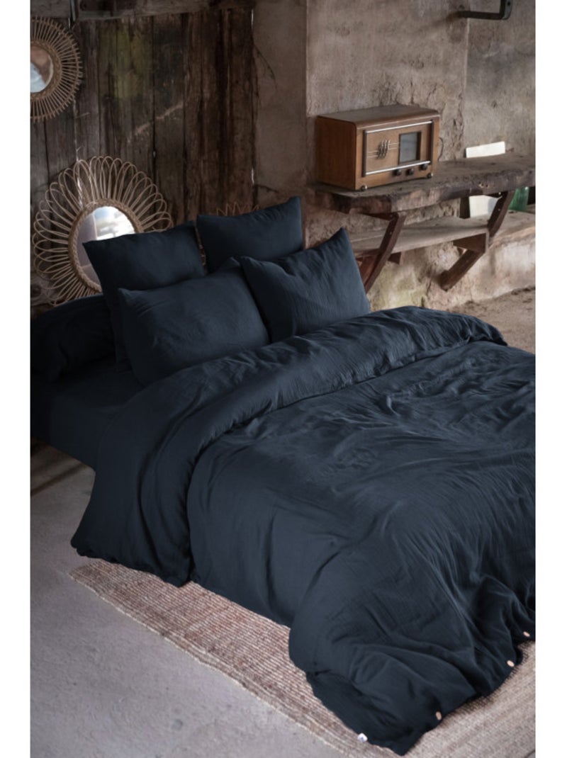 Housse de couette - L'effet papillon - 100% gaze de coton 125 gr/m² Bleu nuit - Kiabi