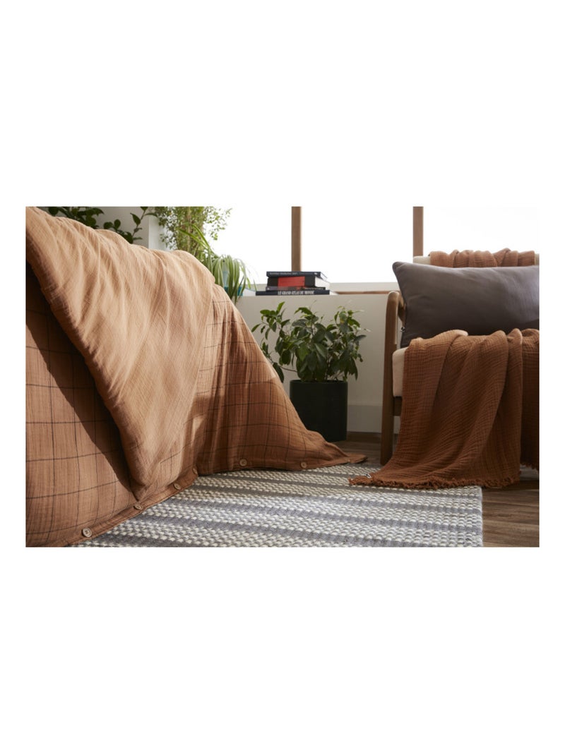 Housse de couette - L'effet papillon - 100% gaze de coton 125 gr/m² Camel - Kiabi