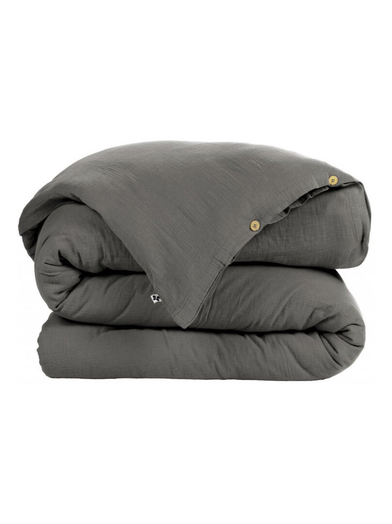 Housse de couette - L'effet papillon - 100% gaze de coton 125 gr/m² Gris foncé - Kiabi