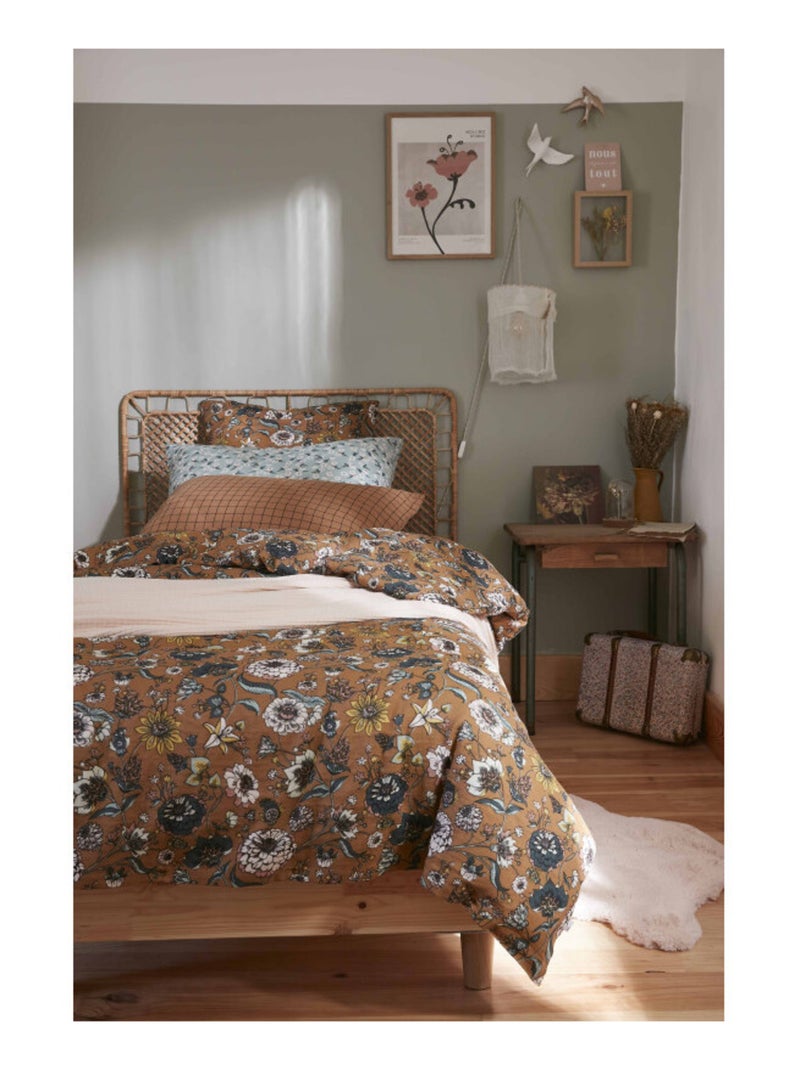 Housse de couette - L'effet papillon - 100% gaze de coton 125 gr/m² Jaune moutarde - Kiabi