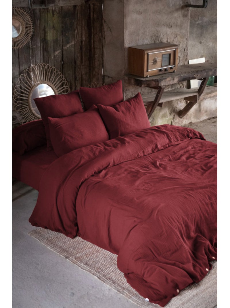 Housse de couette - L'effet papillon - 100% gaze de coton 125 gr/m² Noir Bordeaux - Kiabi
