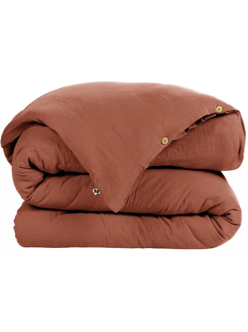 Housse de couette - L'effet papillon - 100% gaze de coton 125 gr/m² Terracotta - Kiabi