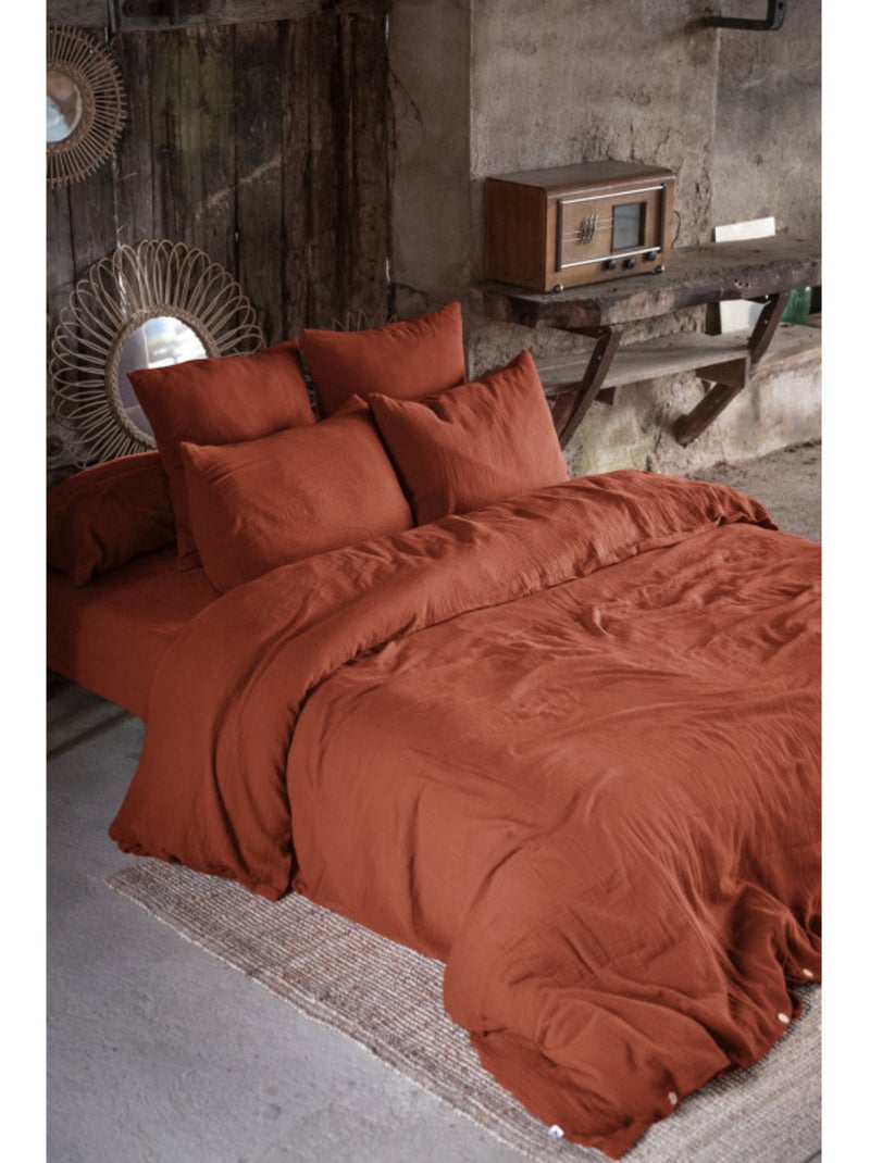 Housse de couette - L'effet papillon - 100% gaze de coton 125 gr/m² Terracotta - Kiabi