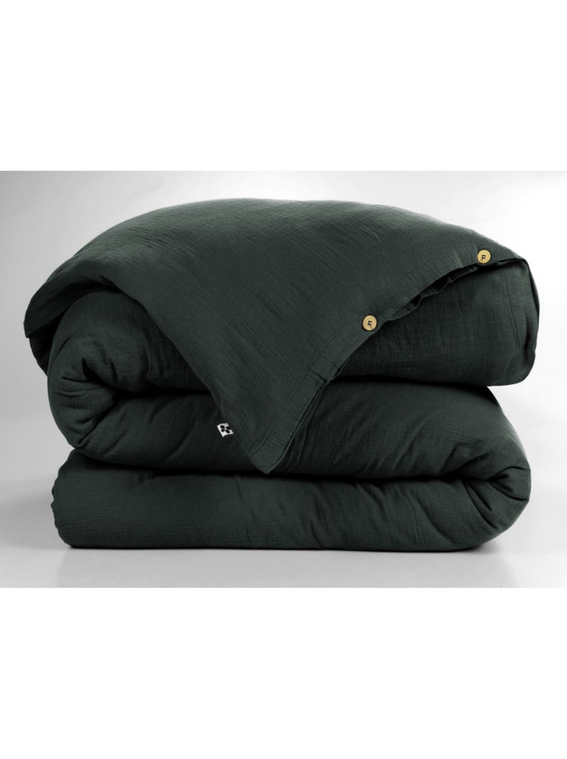 Housse de couette - L'effet papillon - 100% gaze de coton 125 gr/m² Vert sapin - Kiabi