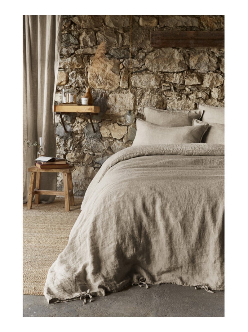 Housse de couette - L'effet papillon - 100% Lin lavé Beige sable - Kiabi