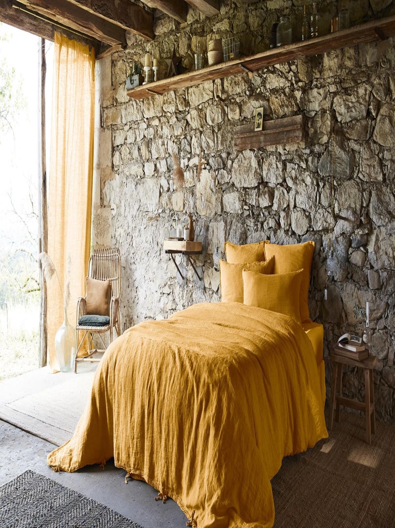 Housse de couette - L'effet papillon - 100% Lin lavé Jaune - Kiabi