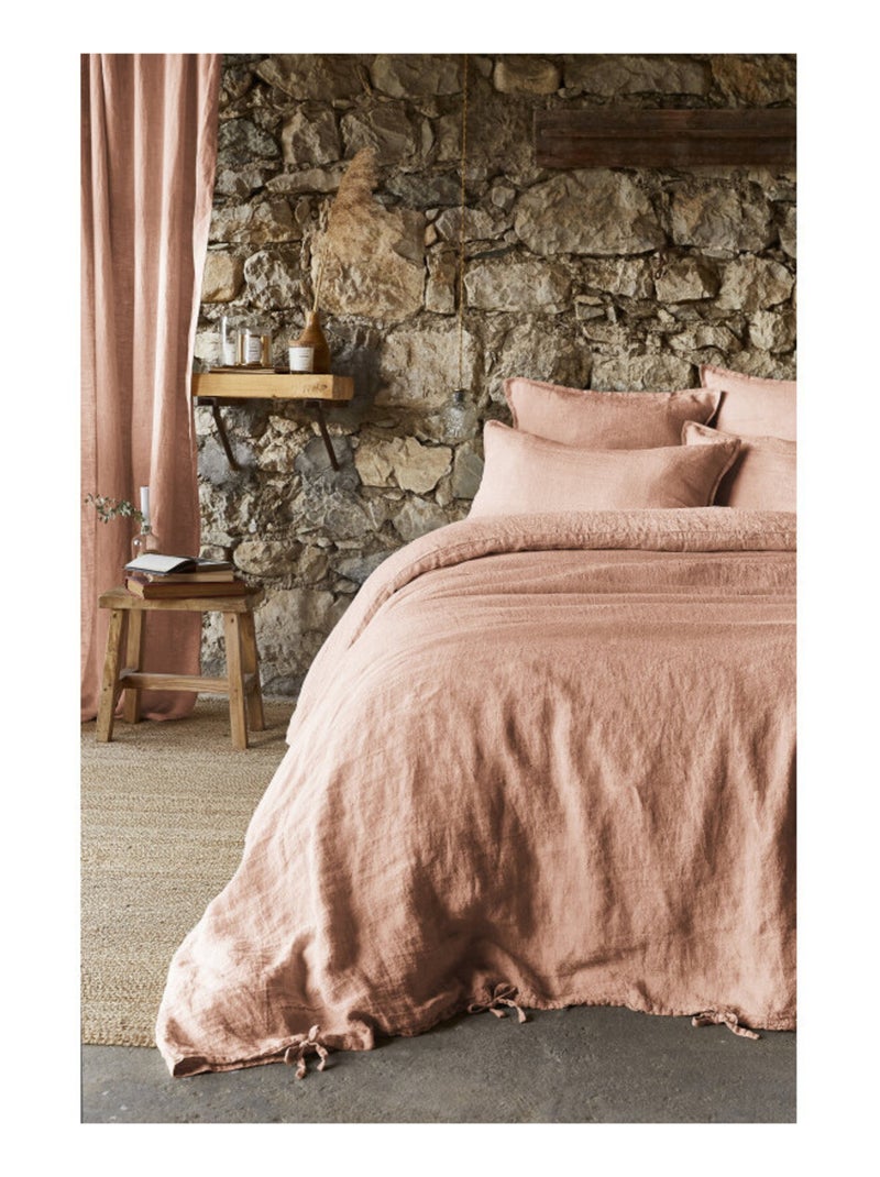Housse de couette - L'effet papillon - 100% Lin lavé Rose - Kiabi