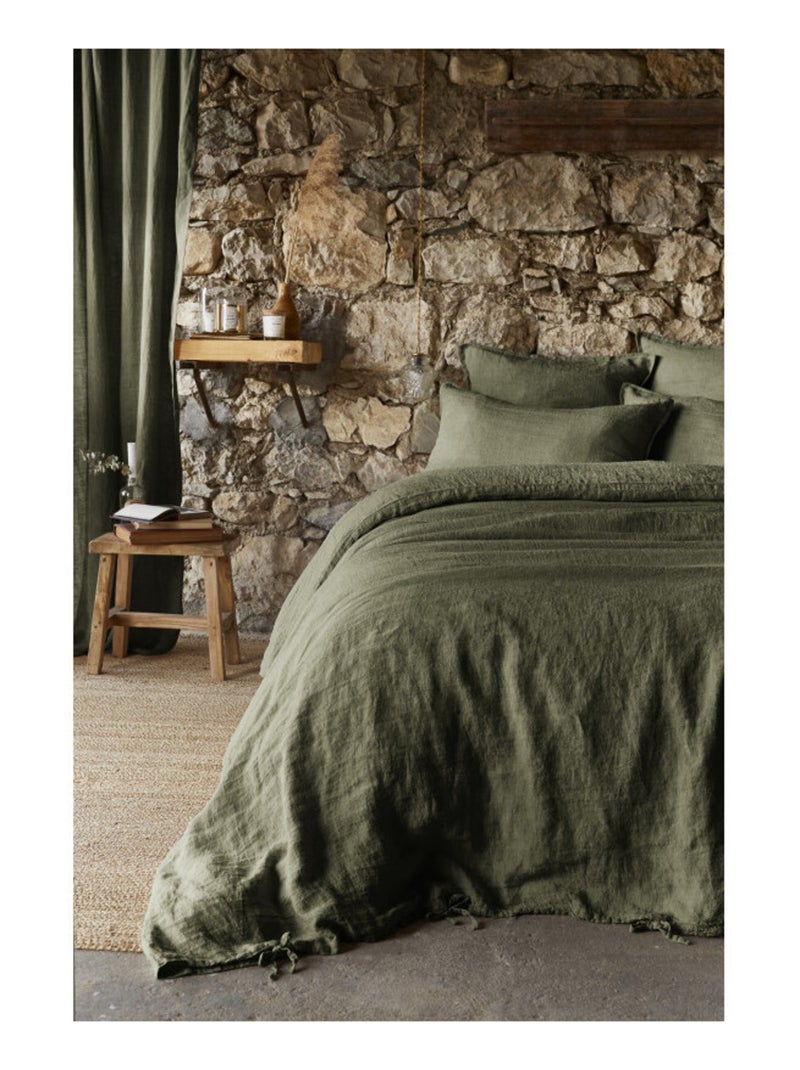 Housse de couette - L'effet papillon - 100% Lin lavé Vert chèvrefeuille - Kiabi