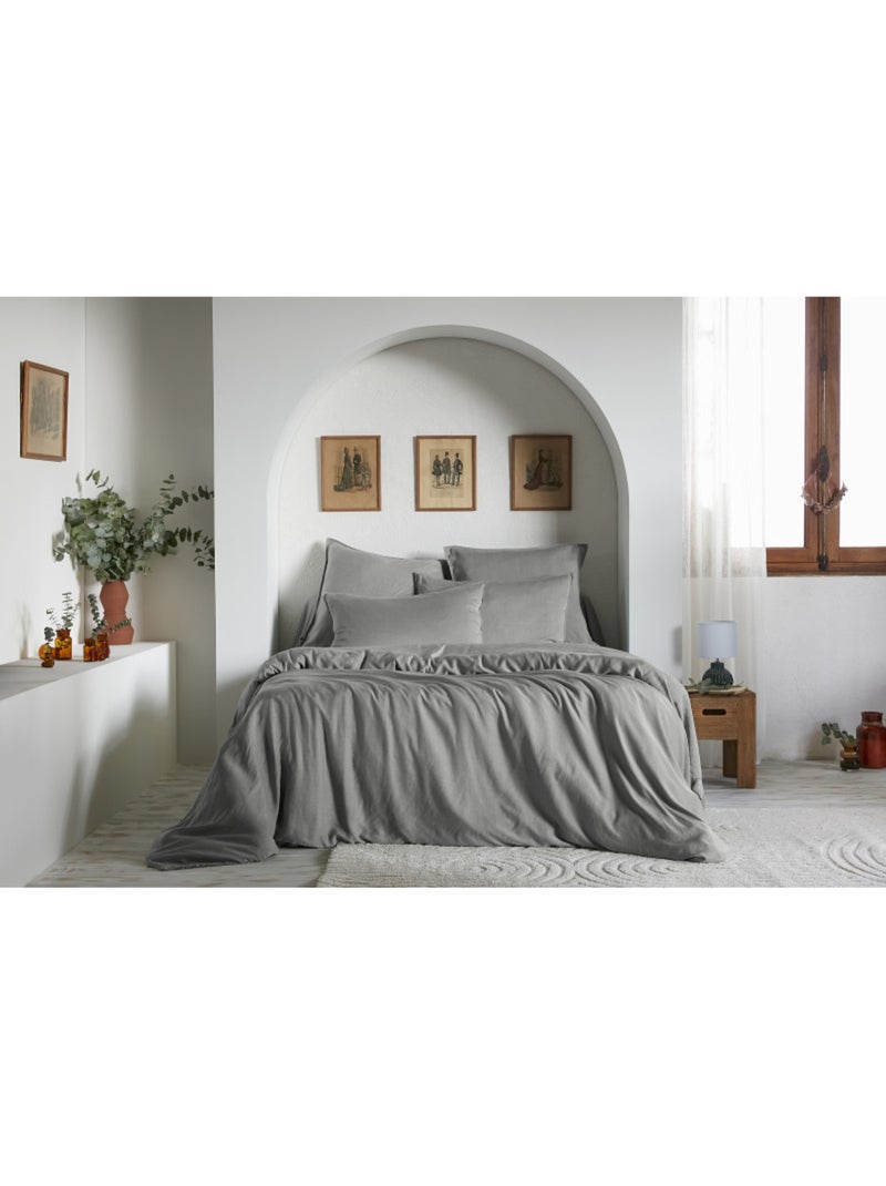 Housse de couette - L'effet papillon - 100% Lyocell (Tencel lavé ) Gris foncé - Kiabi