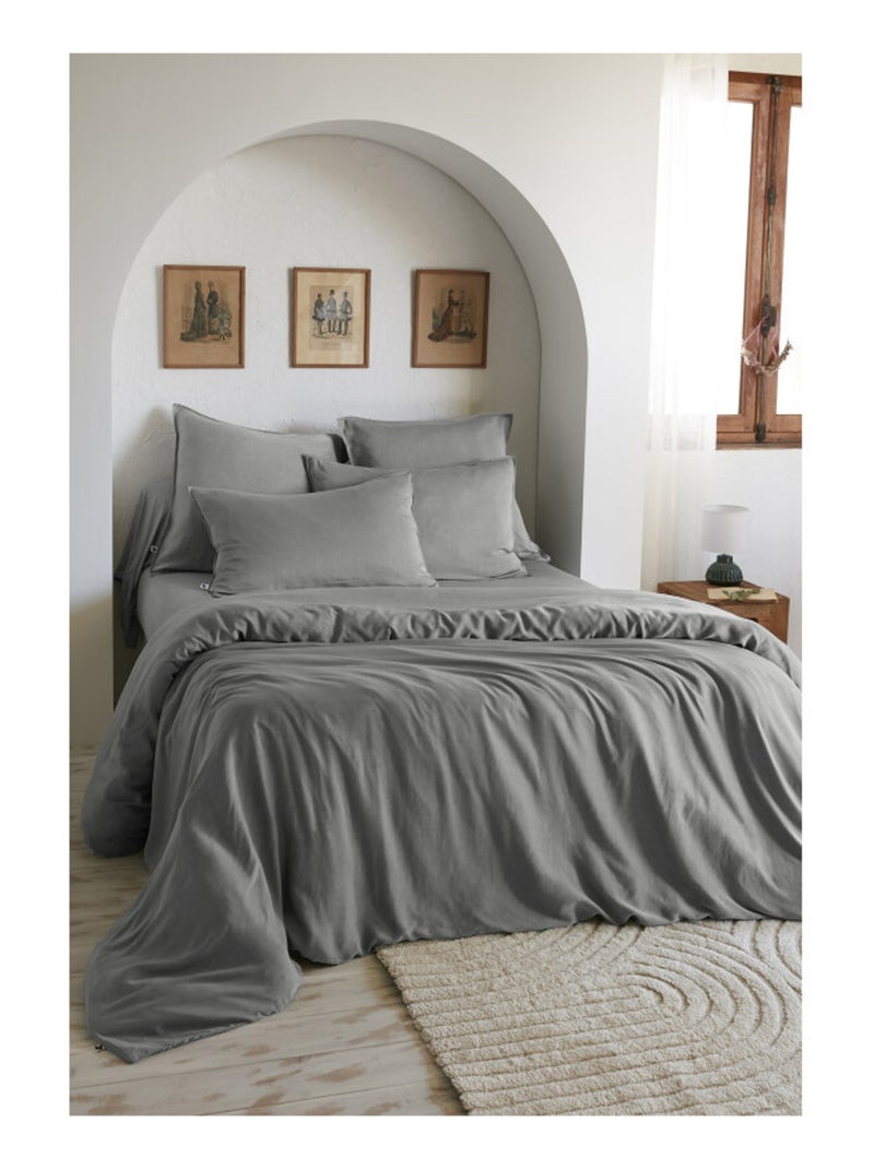 Housse de couette - L'effet papillon - 100% Lyocell (Tencel lavé ) Gris souris - Kiabi