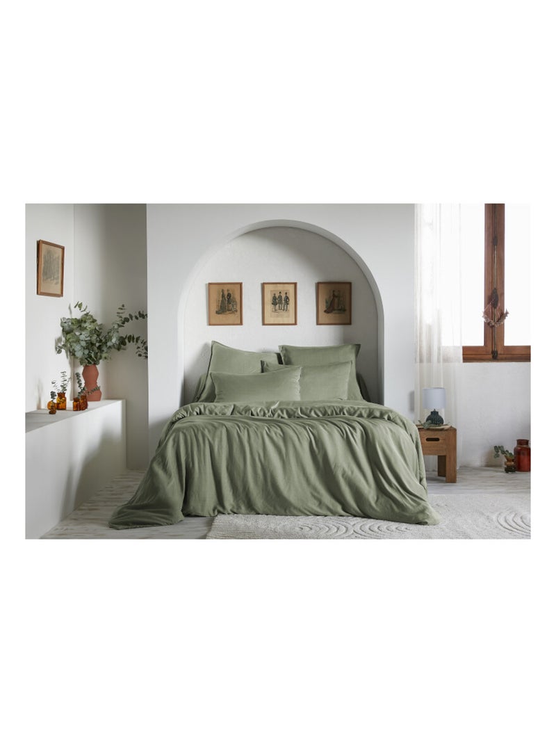 Housse de couette - L'effet papillon - 100% Lyocell (Tencel lavé ) Vert chèvrefeuille - Kiabi
