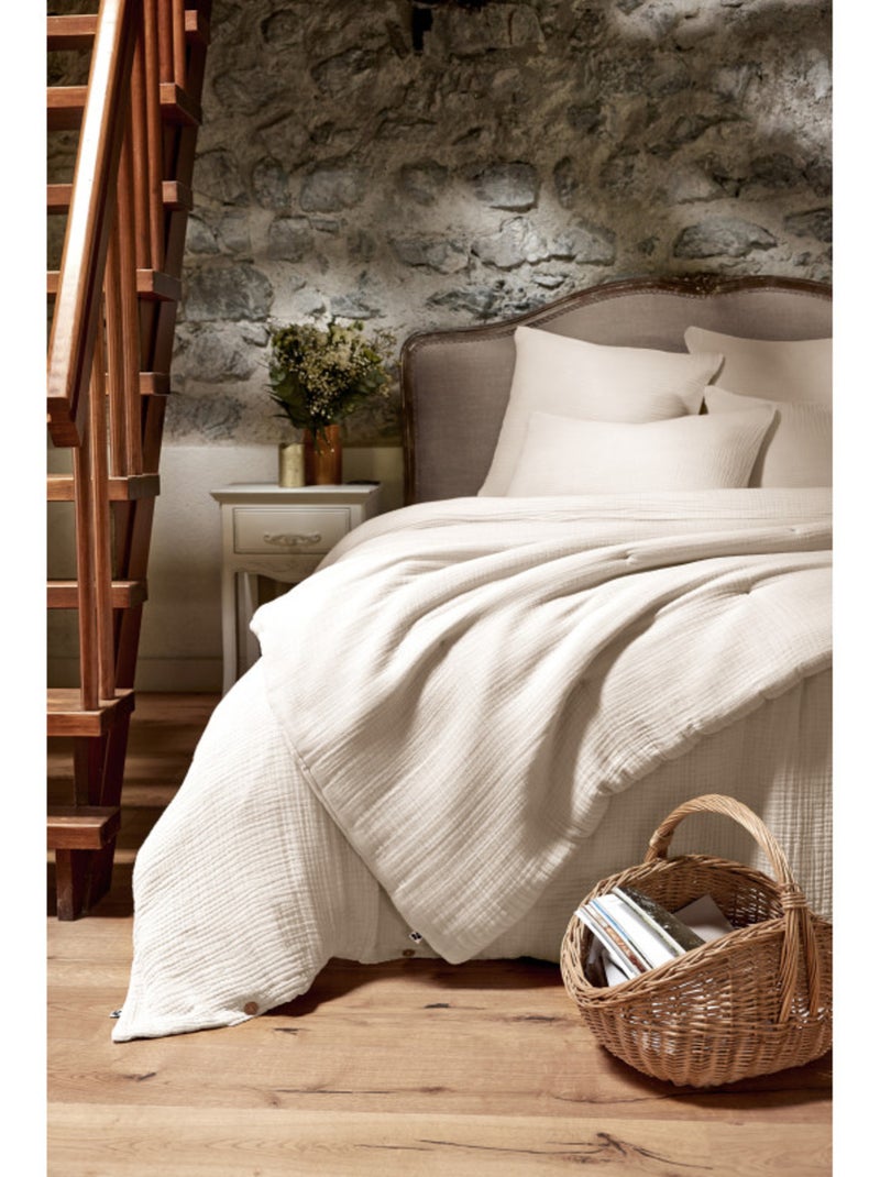 Housse de couette - L'effet papillon - 100% Quadruple gaze de coton 220 gr/m² Beige foncé - Kiabi