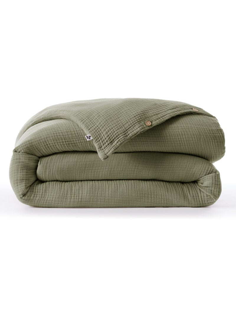 Housse de couette - L'effet papillon - 100% Quadruple gaze de coton 220 gr/m² Vert chèvrefeuille - Kiabi