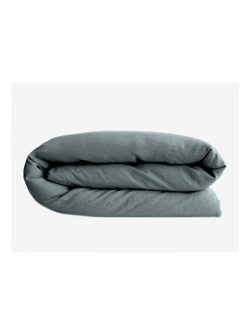 Housse de couette - Vent du Sud - 100 % coton lavé 63 fils/cm² Vert foncé - Kiabi