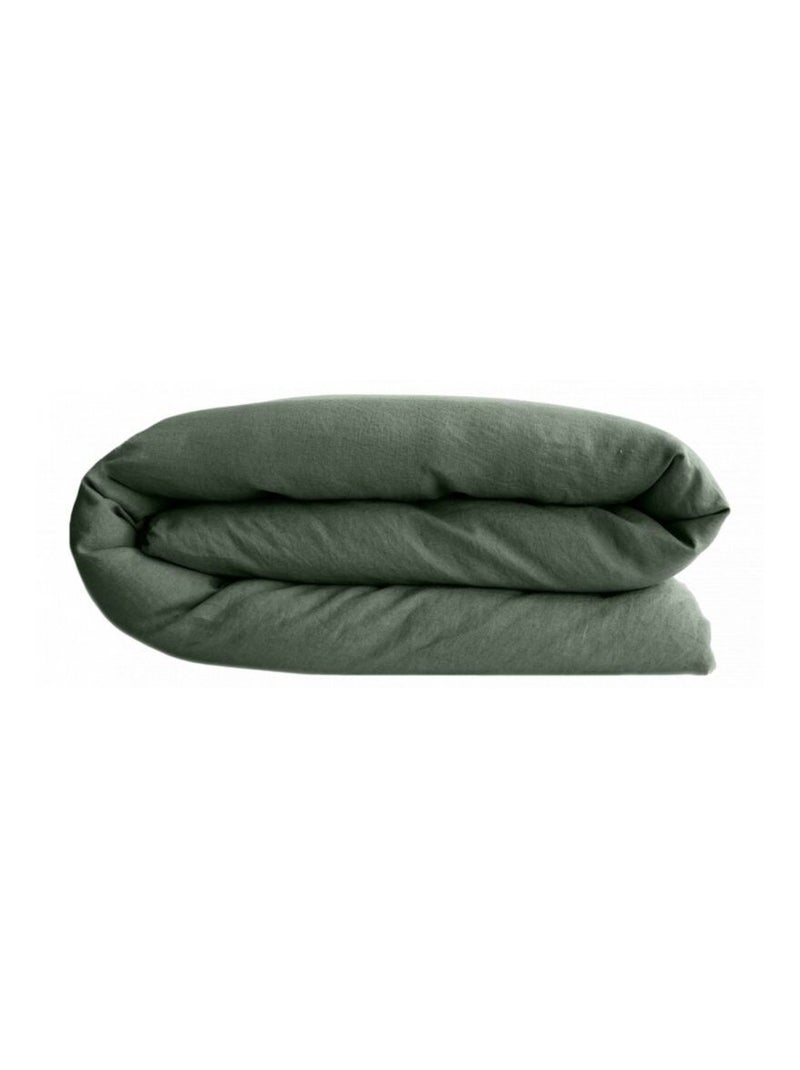 Housse de couette - Vent du Sud - 100 % coton lavé 63 fils/cm² Vert sapin - Kiabi