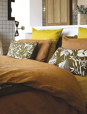 Housse de couette 1 face lin lavé et 1 face coton lavé