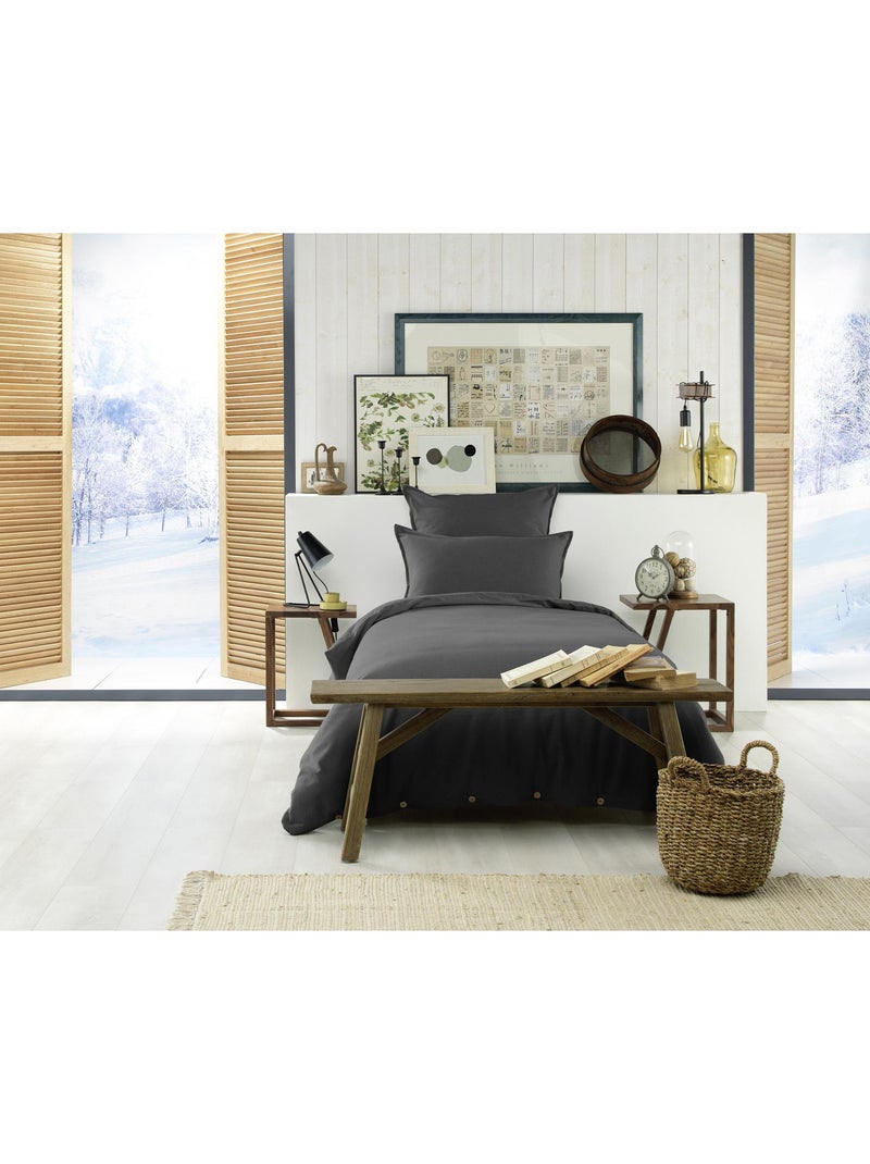 Housse de Couette 1 personne - Flanelle douche et chaude - Candice gris anthracite - Kiabi