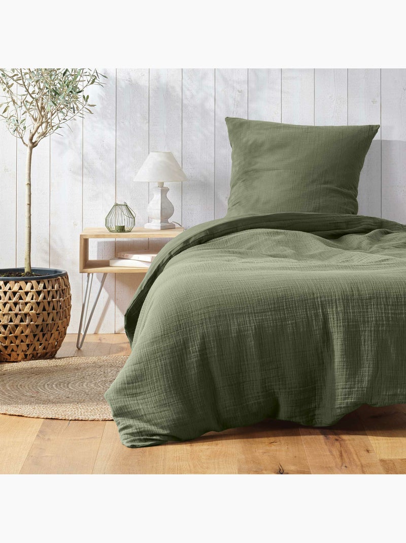 Housse de Couette 1 Personne Gaze de Coton 57 Fils Kaki - Kiabi
