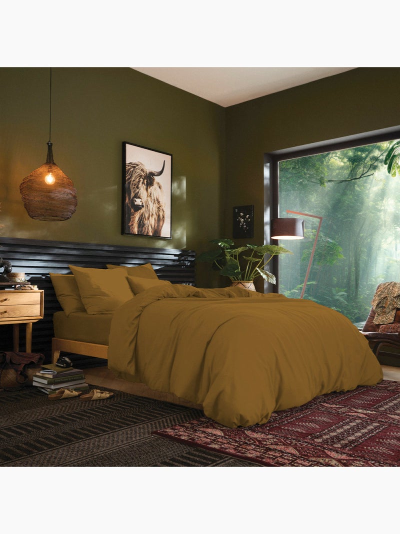 Housse de couette 1 place coton 57 fils Marron caramel - Kiabi