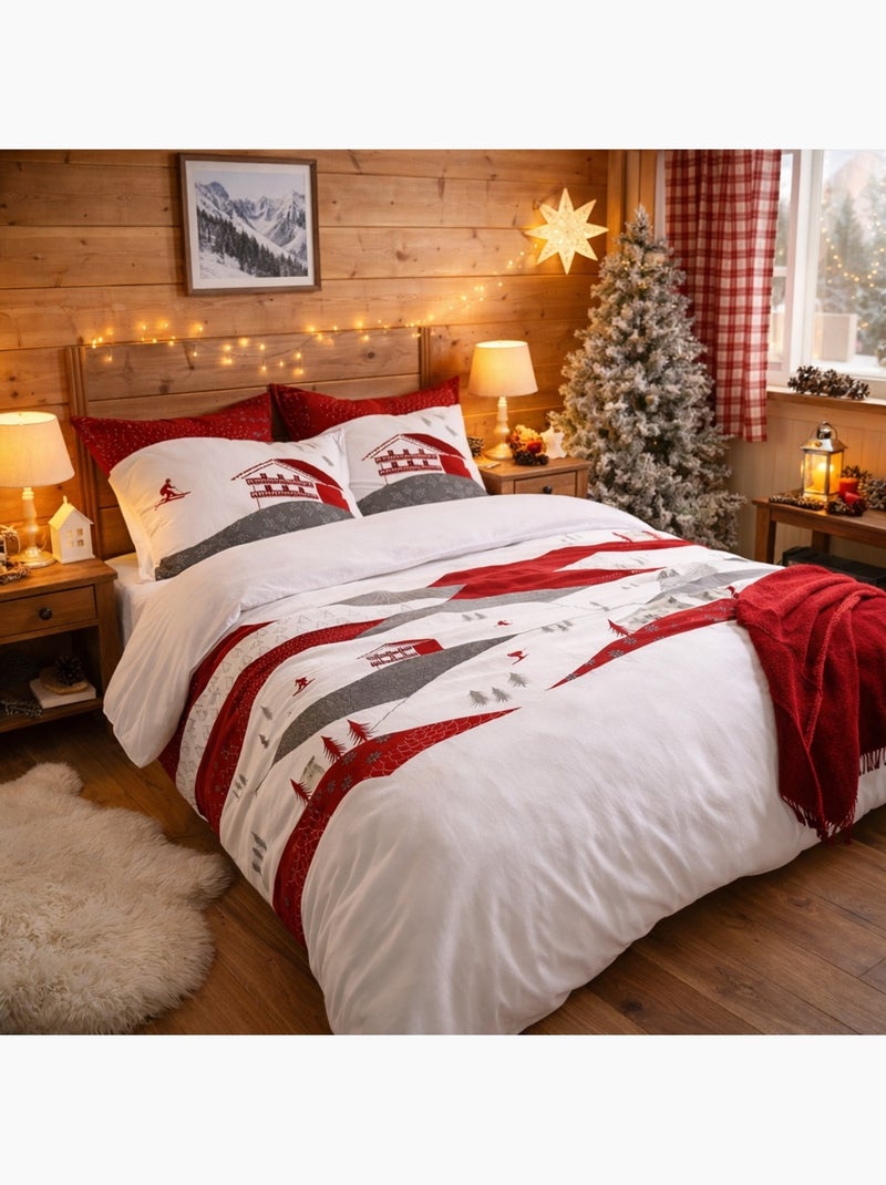 Housse de couette + 1 taie 140 x 200 cm Albiez montagne Beige - Kiabi