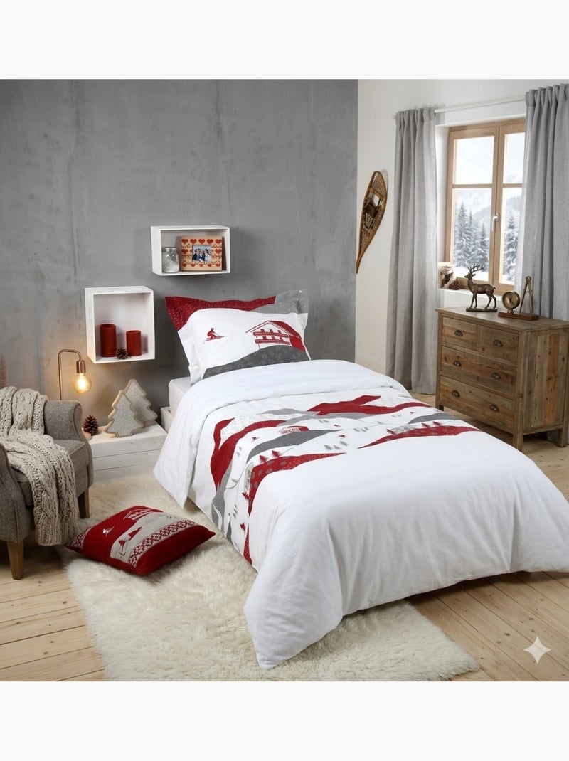 Housse de couette + 1 taie 140 x 200 cm Albiez montagne Beige - Kiabi