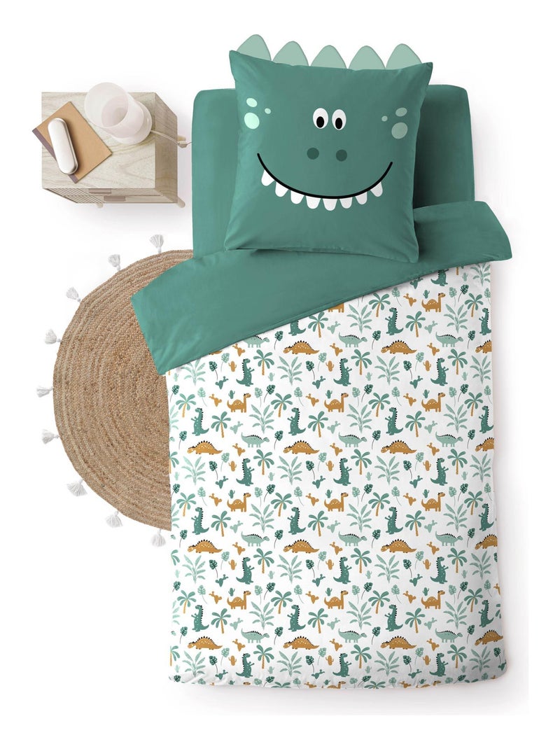 Housse de couette + 1 taie 140 x 200 cm Dina la dinosaure Vert - Kiabi