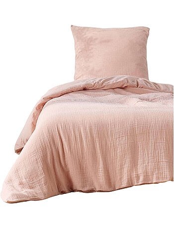 Housse de couette + 1 taie 140 x 200 cm en gaze de coton Rose