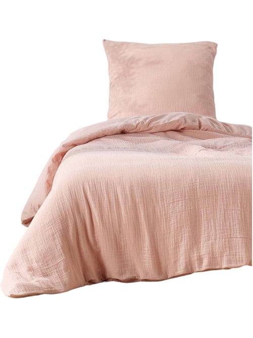 Housse de couette + 1 taie 140 x 200 cm en gaze de coton Rose - Kiabi Housse de couette + 1 taie 140 x 200 cm en gaze de coton Rose - Kiabi