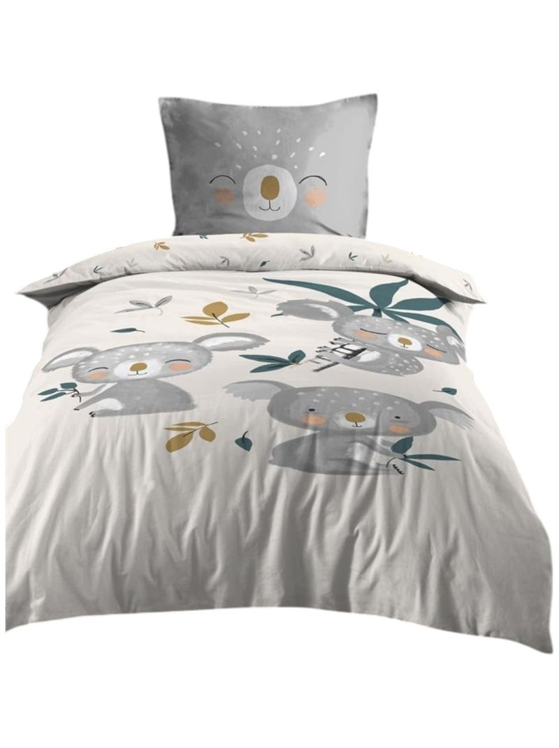 Housse de couette + 1 taie 140 x 200 cm Koala Gris - Kiabi