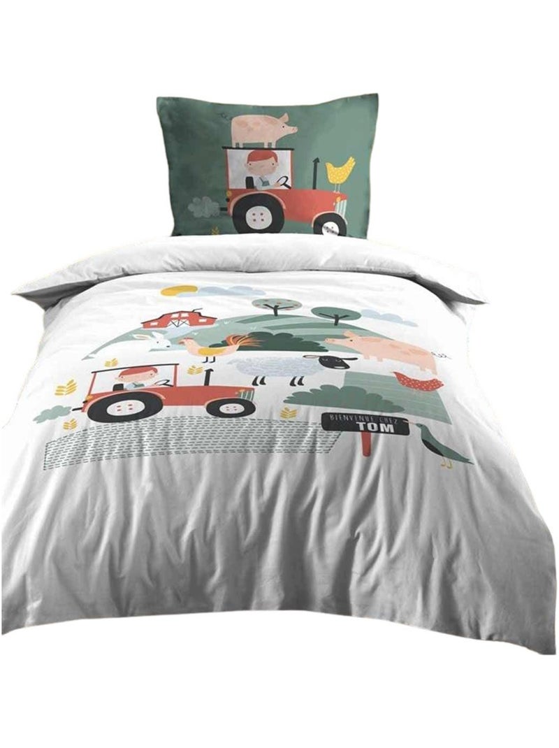 Housse de couette + 1 taie 140 x 200 cm La ferme de Tom Blanc - Kiabi