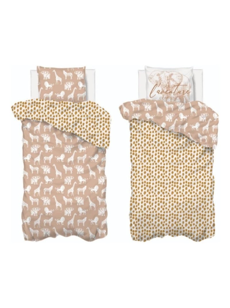 Housse de couette + 1 taie 140 x 200 cm La savane Marron - Kiabi