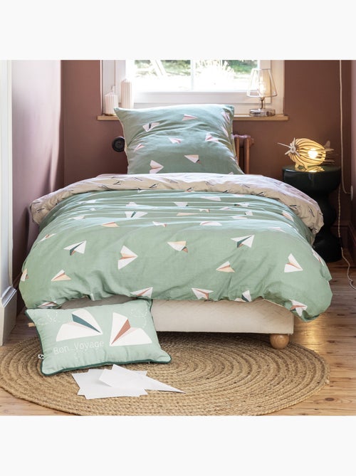 Housse de couette + 1 taie d’oreiller – Coton 57 fils – Petits Papiers - Kiabi Housse de couette + 1 taie d’oreiller – Coton 57 fils – Petits Papiers - Kiabi