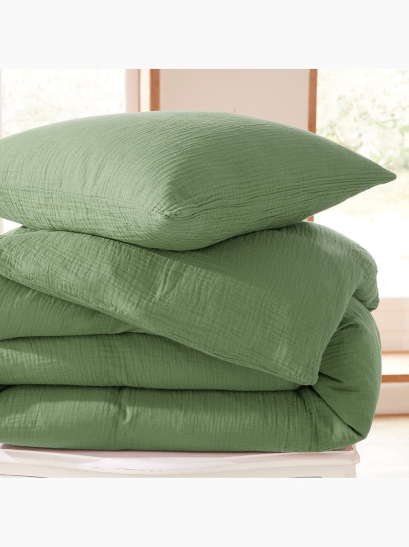 Housse de Couette + 1 Taie – Gaze de Coton – Avy Vert - Kiabi