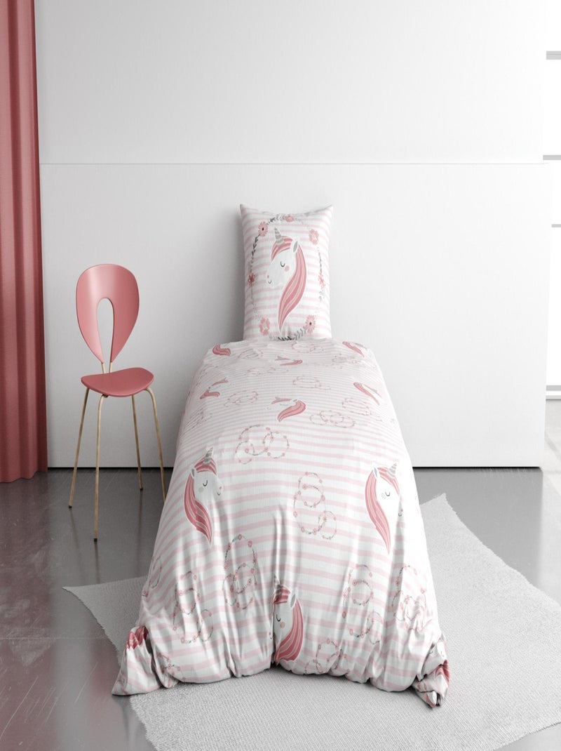 Housse de couette + 1 taie Rina petite licorne Rose - Kiabi