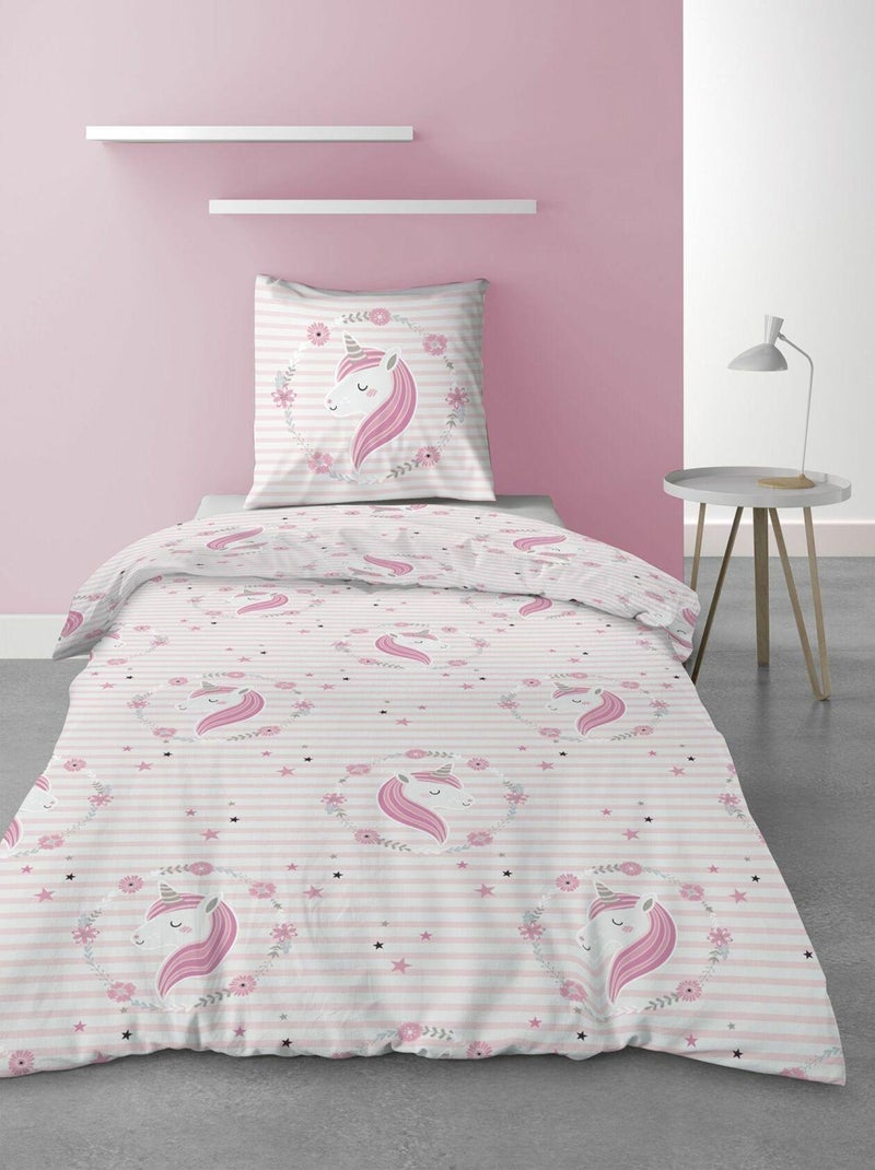 Housse de couette + 1 taie Rina petite licorne Rose - Kiabi