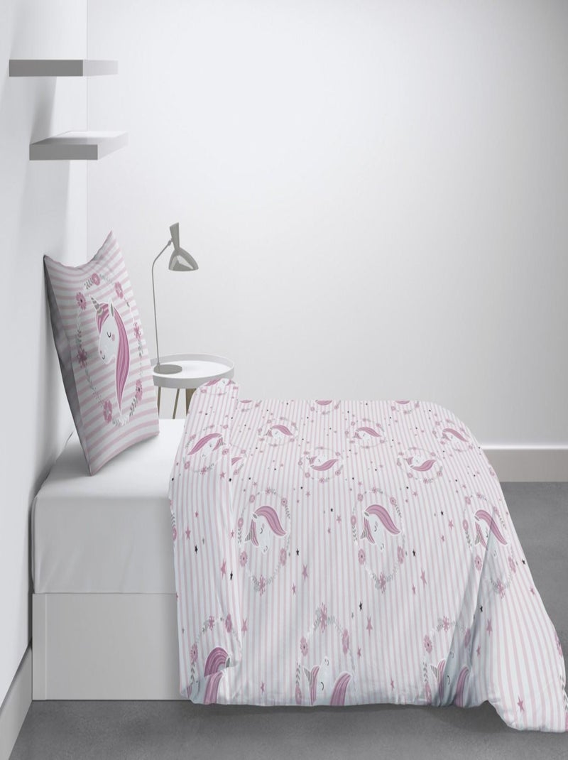 Housse de couette + 1 taie Rina petite licorne Rose - Kiabi