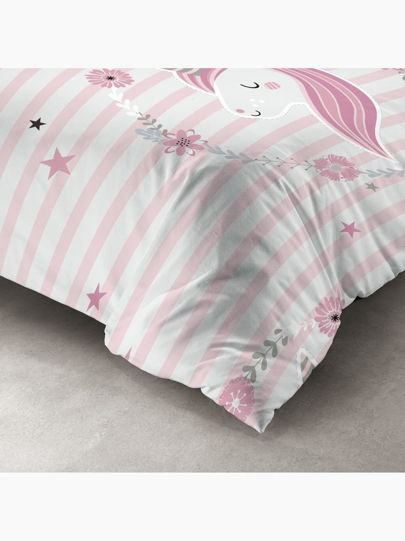 Housse de couette + 1 taie Rina petite licorne Rose - Kiabi