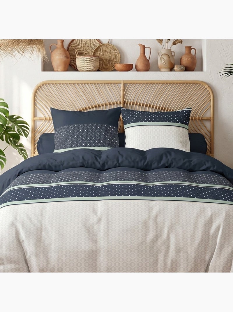Housse de couette 100% coton 57 fils + 2 taies d’oreiller Bleu - Kiabi