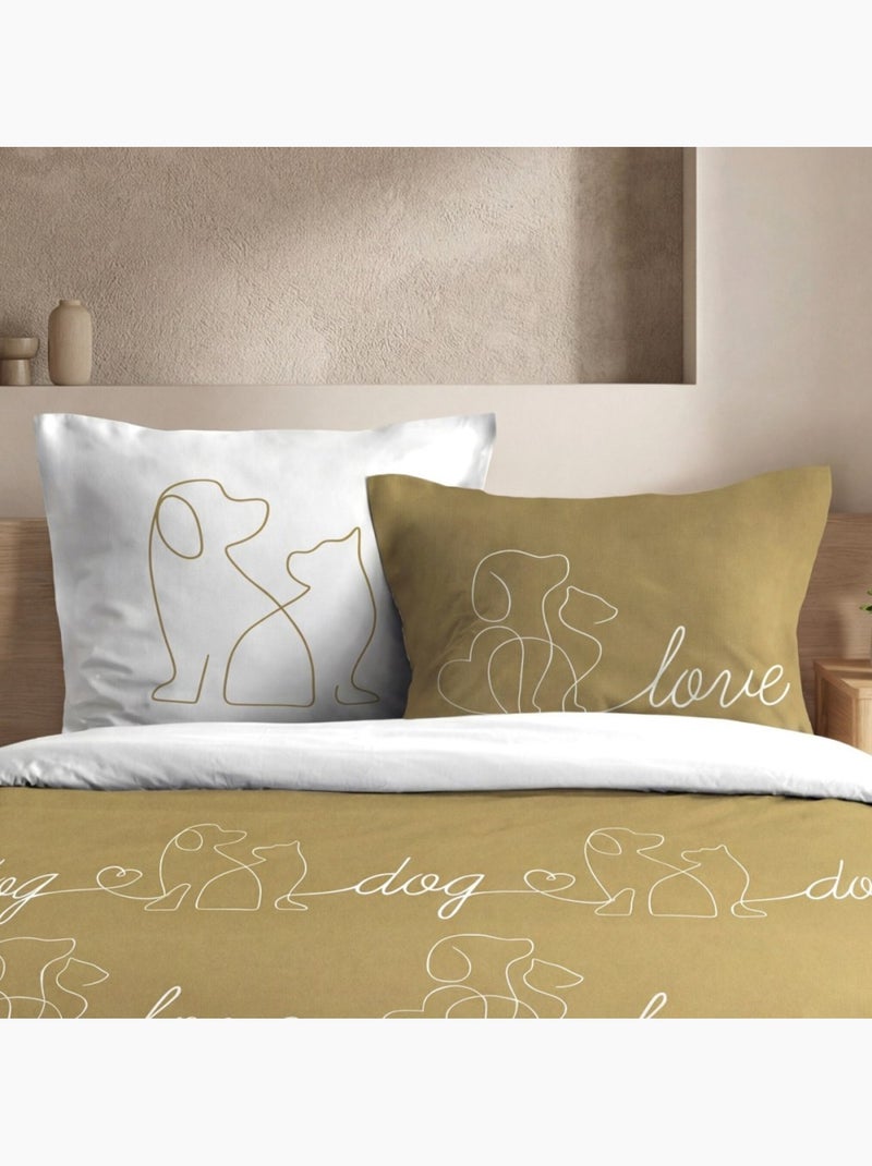 Housse de couette 100% coton 57 fils + 2 taies d’oreiller Jaune - Kiabi