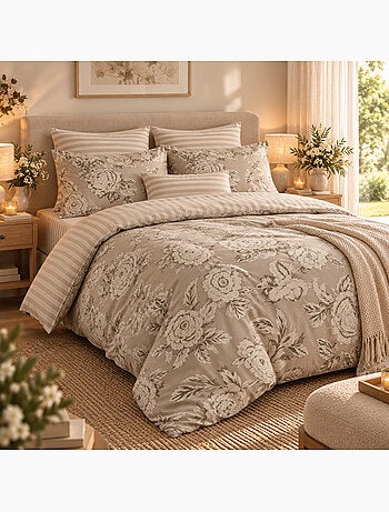 Housse de couette 100% coton 57 fils imprimé nora